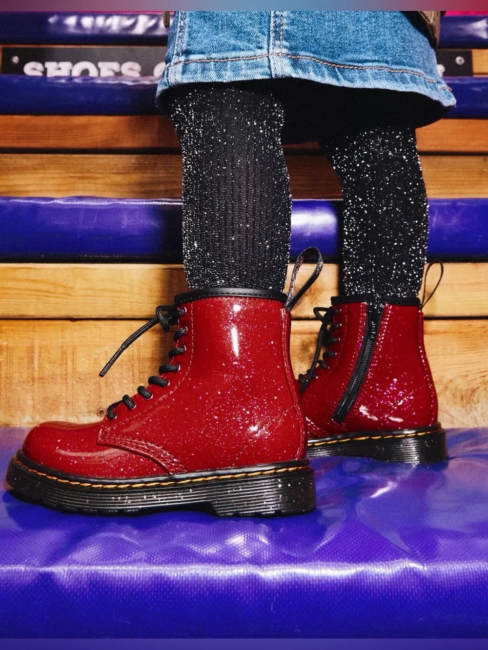 Dr. Martens Toddler 1460 Glitter Lace Up Boots - Size 2